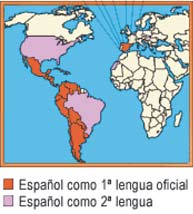 mapa států kde se hovoří španělsky